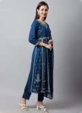 Cotton  Trendy Salwar Kameez in Navy Blue Enhanced with Embroidered - 3