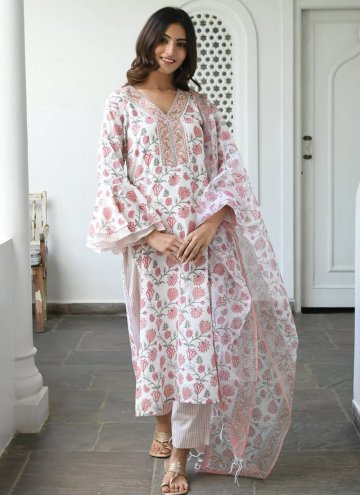 Cotton  Trendy Salwar Kameez in White Enhanced with Floral Print