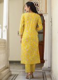 Cotton  Trendy Salwar Kameez in Yellow Enhanced with Printed - 2