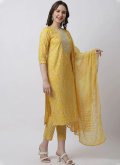 Cotton  Trendy Salwar Suit in Mustard Enhanced with Embroidered - 1