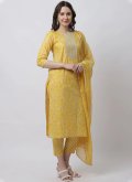 Cotton  Trendy Salwar Suit in Mustard Enhanced with Embroidered - 3