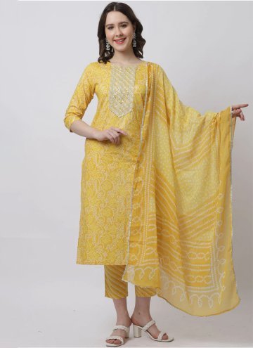 Cotton  Trendy Salwar Suit in Mustard Enhanced with Embroidered