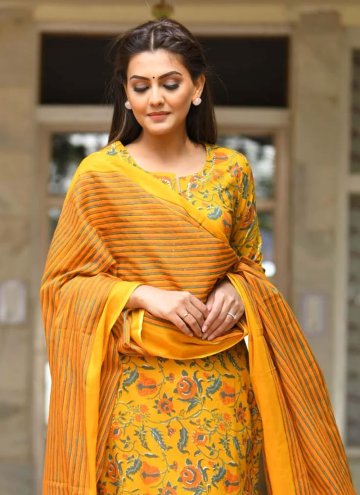 Cotton  Trendy Salwar Suit in Mustard Enhanced with Printed
