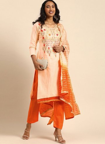 Cotton  Trendy Salwar Suit in Orange Enhanced with Embroidered