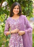 Cotton  Trendy Suit in Purple Enhanced with Designer - 1