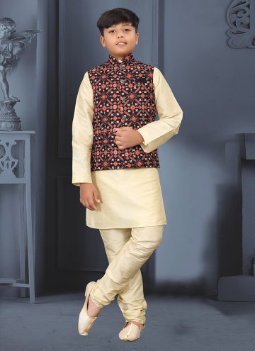 Cream and Multi Colour color Digital Print Silk Kurta Payjama With Jacket