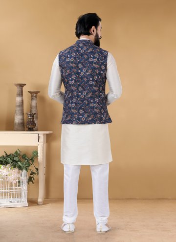 Cream and Multi Colour color Printed Cotton  Kurta Payjama With Jacket