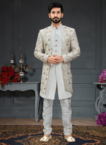 Cream and Off White Imported Embroidered Indo Western