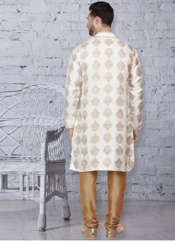 Cream Art Dupion Silk Printed Kurta Pyjama