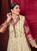 Cream Art Silk Woven Salwar Suit - 2