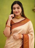 Cream Banarasi Jacquard Work Classic Designer Saree for Engagement - 1