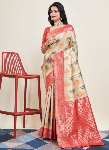 Cream Banarasi Woven Classic Designer Saree for Ce