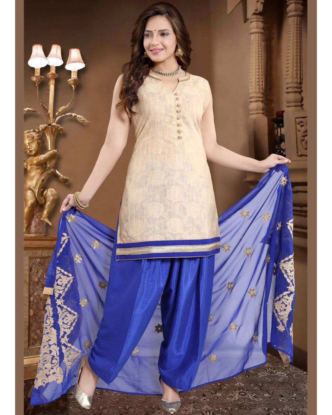 Cream Banglori Silk Fancy work Salwar Suit