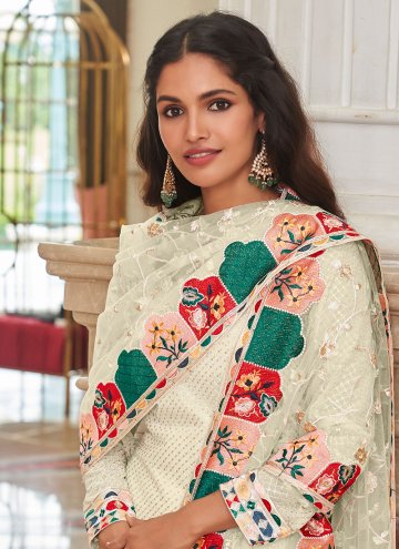Cream Churidar Salwar Kameez in Georgette with Embroidered