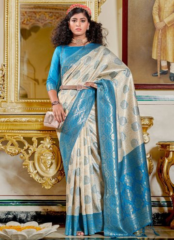 Cream Classic Designer Saree in Banarasi with Woven