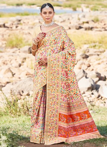 Cream Classic Designer Saree in Silk with Woven