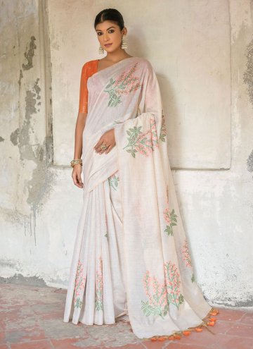Cream color Cotton  Designer Saree with Woven