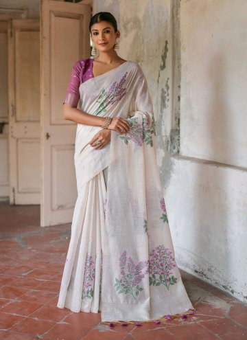 Cream color Cotton  Trendy Saree with Woven