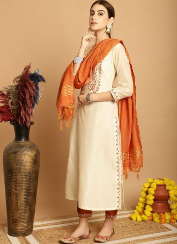 Cream color Embroidered Chanderi Salwar Suit