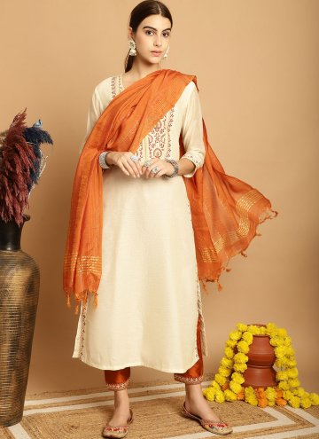 Cream color Embroidered Chanderi Salwar Suit