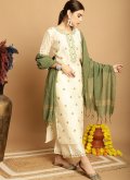 Cream color Embroidered Chanderi Trendy Salwar Suit - 1