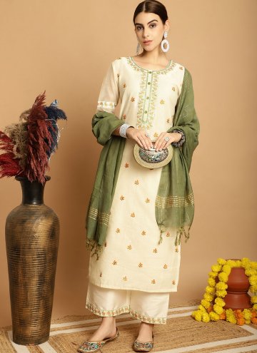 Cream color Embroidered Chanderi Trendy Salwar Sui