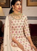 Cream color Embroidered Faux Georgette Palazzo Suit - 2