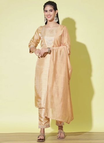 Cream color Embroidered Silk Blend Salwar Suit