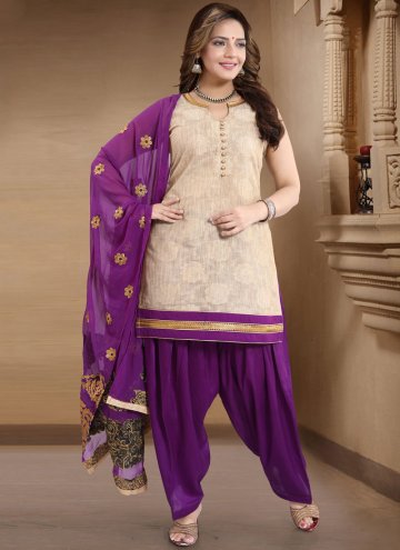 Cream color Fancy work Banglori Silk Salwar Suit