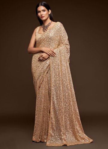 Cream color Faux Georgette Trendy Saree with Sequins Work