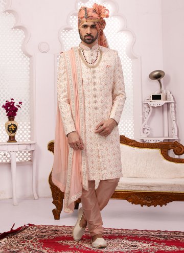 Cream color Georgette Sherwani with Embroidered