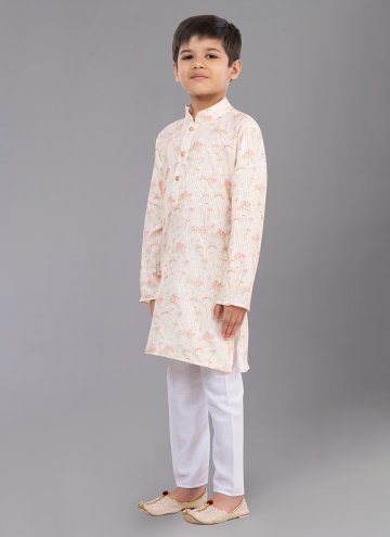 Cream color Polyester Kurta Pyjama with Digital Print