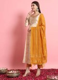 Cream color Rayon Trendy Salwar Kameez with Embroidered - 1