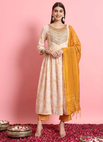 Cream color Rayon Trendy Salwar Kameez with Embroidered