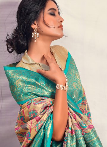 Cream color Silk Designer Saree with Woven