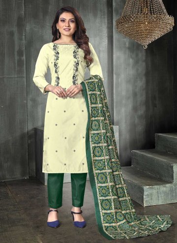 Cream color Silk Salwar Suit with Embroidered