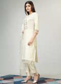 Cream color Viscose Pant Style Suit with Embroidered - 2
