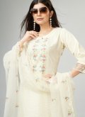 Cream color Viscose Pant Style Suit with Embroidered - 3