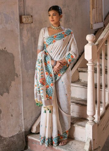 Cream Cotton  Woven Designer Saree for Ceremonial