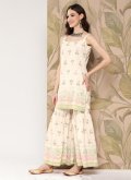 Cream Crepe Silk Floral Print Readymade Anarkali Salwar Suit - 2