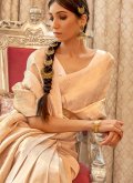 Cream Designer Traditional Saree in Handloom Silk with Woven - 1