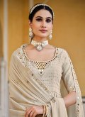 Cream Georgette Embroidered Palazzo Suit - 2