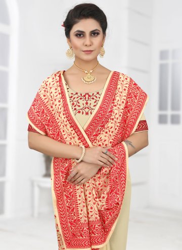 Cream Georgette Embroidered Trendy Saree for Sangeet
