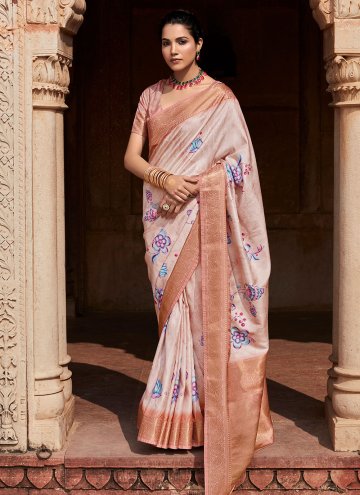 Cream Handloom Silk Woven Designer Saree for Cerem