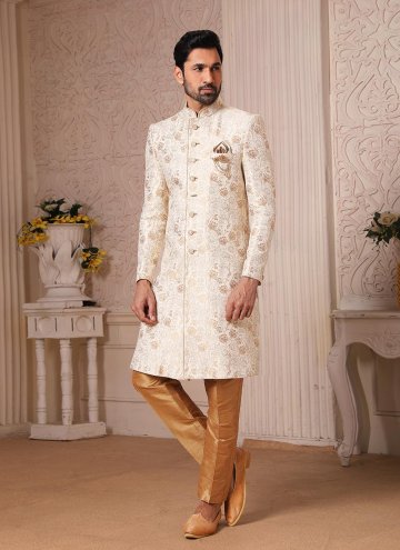 Cream Indo Western in Imported with Jacquard Work
