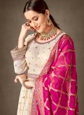 Cream Jacquard Silk Embroidered Trendy Salwar Kameez - 2