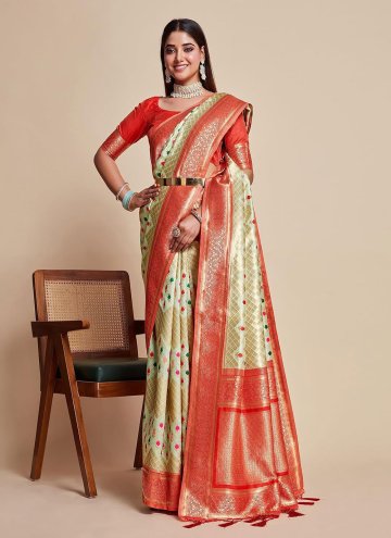 Cream Kanjivaram Silk Woven Contemporary Saree