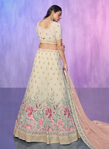 Cream Lehenga Choli in Georgette with Embroidered