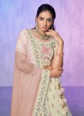 Cream Lehenga Choli in Georgette with Embroidered - 3