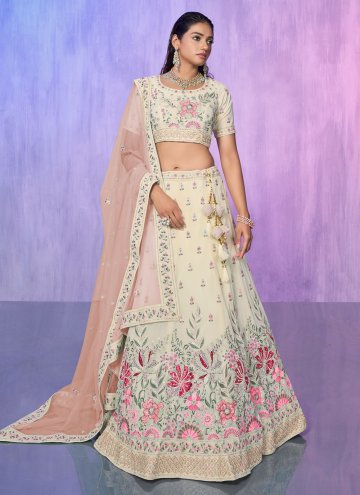 Cream Lehenga Choli in Georgette with Embroidered